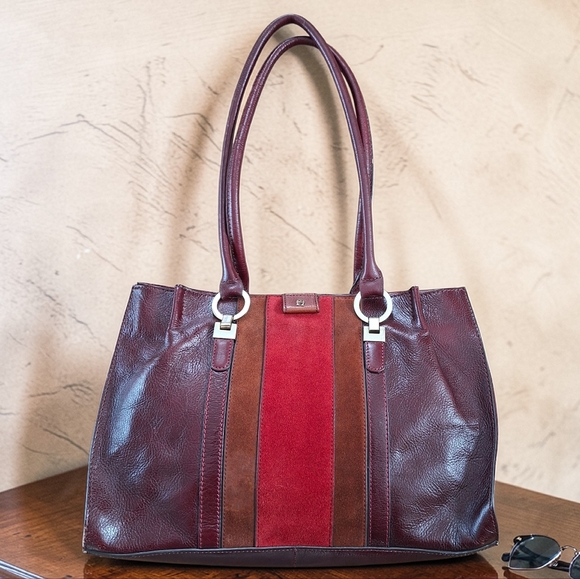 Etienne Aigner Handbags - Vintage Etienne Aigner Tri Color Leather Shoulder Bag Tan Burgundy Red Handbag